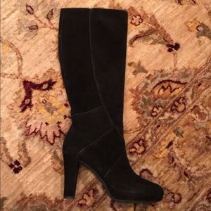 Geox Black Suede Chunky High Heeled Boots, Size 10